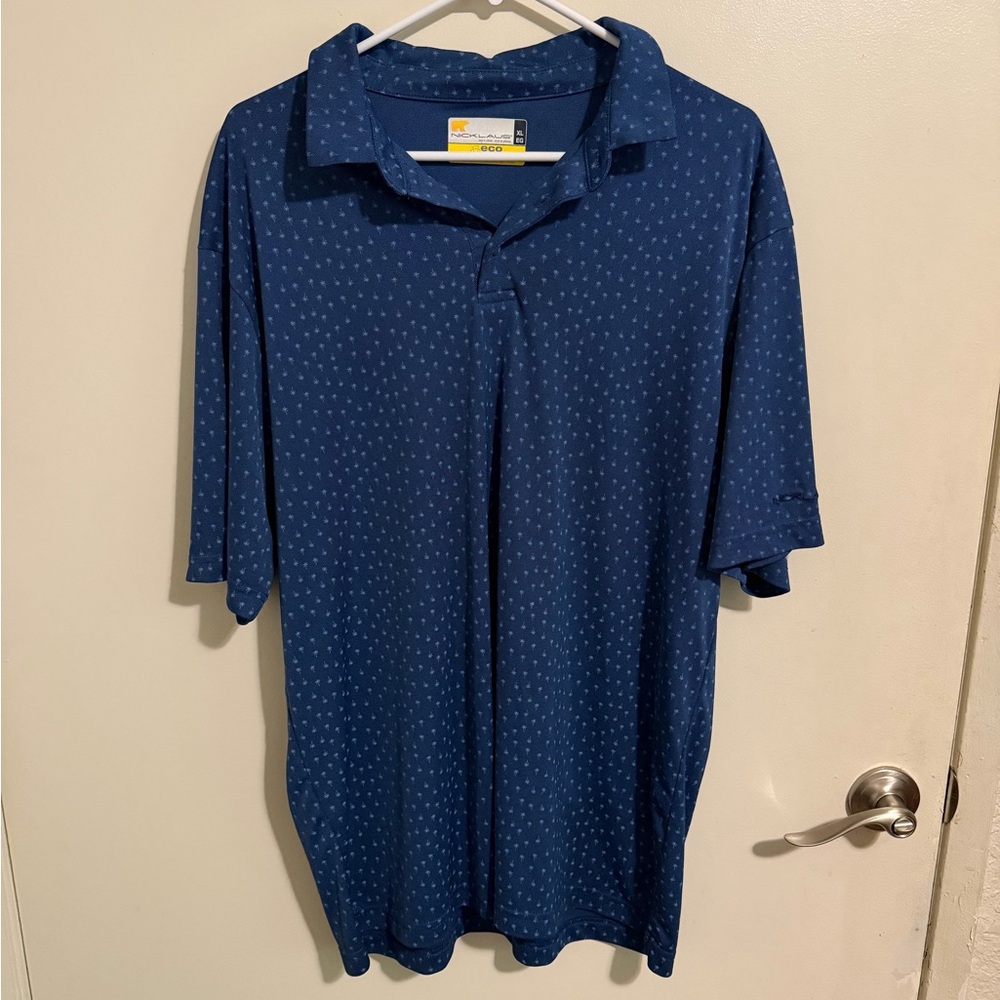 Men's Short Sleeve Polo in Navy with Micro Dot Print